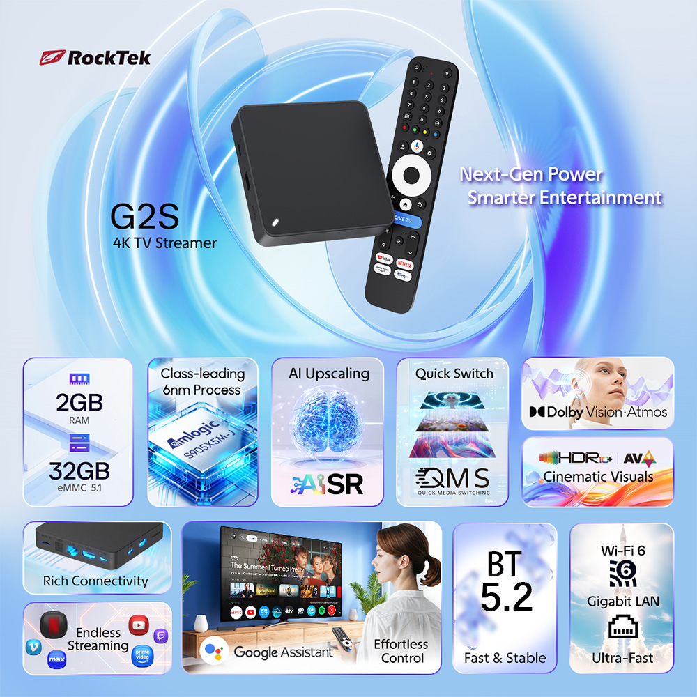 Home Cinema Dolby Atmos - RockTek G2S UHD 구글 TV 박스